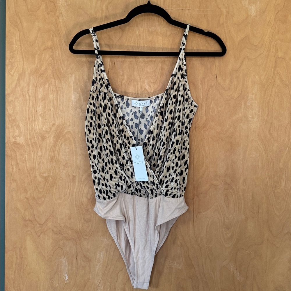 Wayf Leopard Print Cami One-Piece Bodysuit  NWT